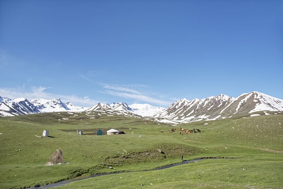 kyrgyzstan, alabel pass, pass, mountain pass, mountains, suusamyrtoo mountain range, mountain range, landscape, nature, yurts