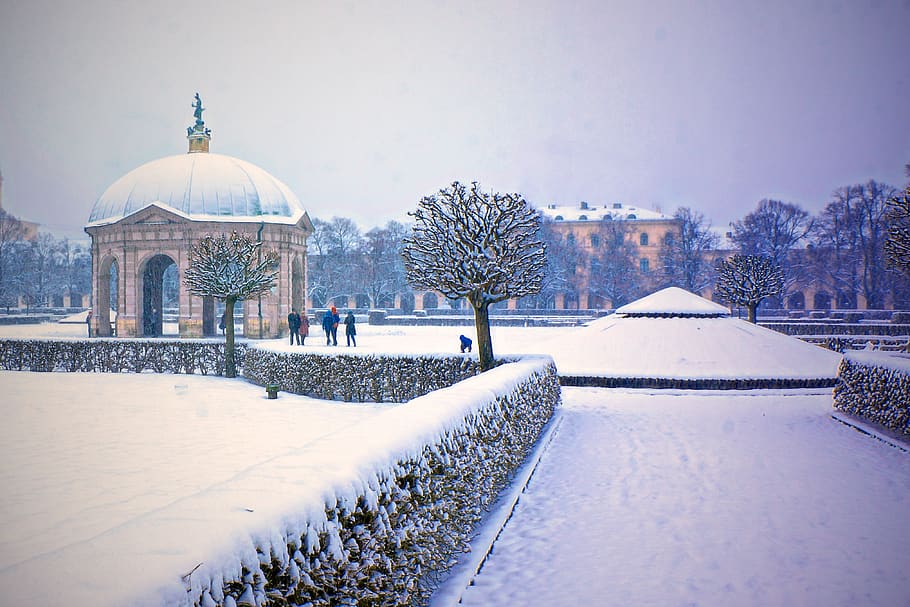 munich, courtyard garden, places of interest, tourism, bavaria, city, winter, snow, mood, park