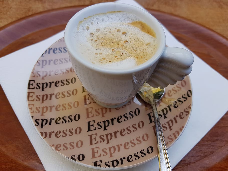espresso, macchiato, coffee, cup, saucer, drink, benefit from, aroma, italian coffee, milchschaum