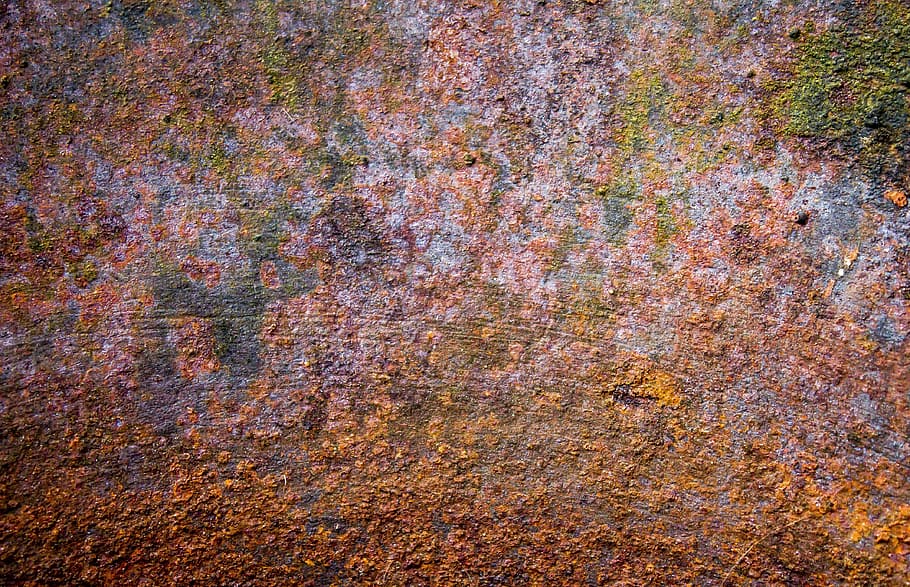 orange, green, mosses, rust, dyed, metal, old, old metal, rusty, color