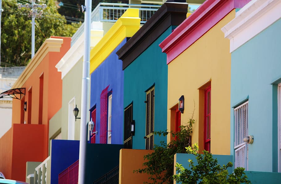 lote de casa de cores sortidas, crescente, colorido, cidade do cabo, casas, áfrica do sul, pintura, multi colorido, variação, toldo