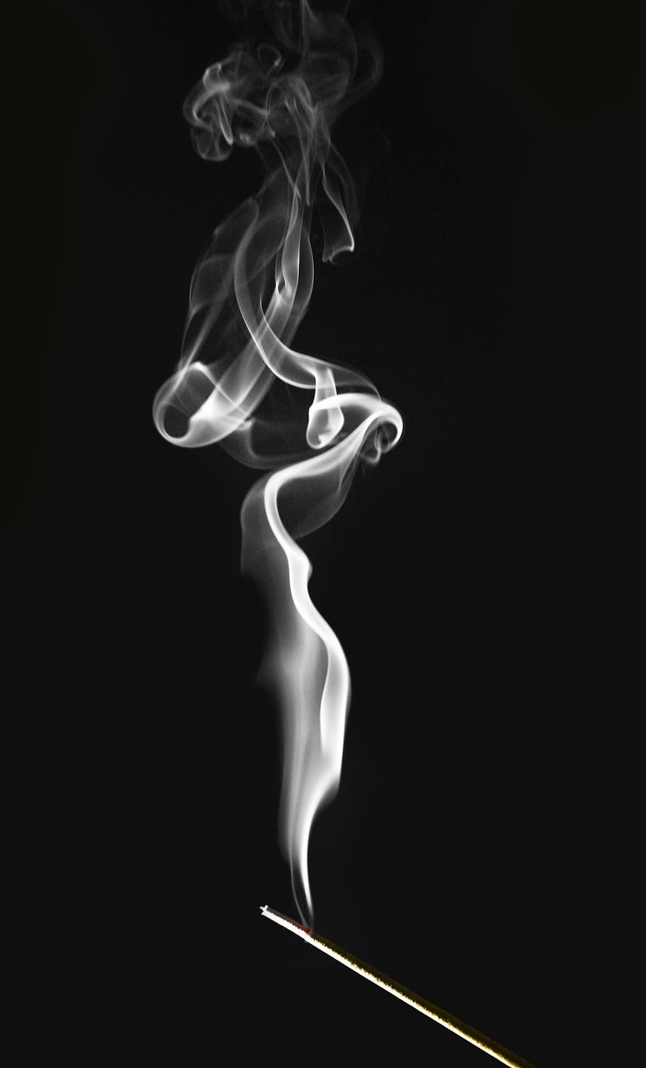 foto, asap, hitam, latar belakang, dupa, spiral, berputar-putar, kontras, membakar, mencium