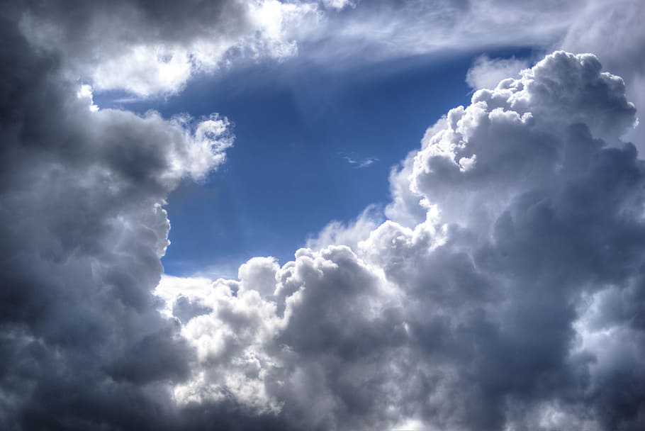 낮은, 각도보기 사진, 바다 구름, 클라우드 스케이프, 구름, 날씨, 적운, 적란운, 폭풍, 여름