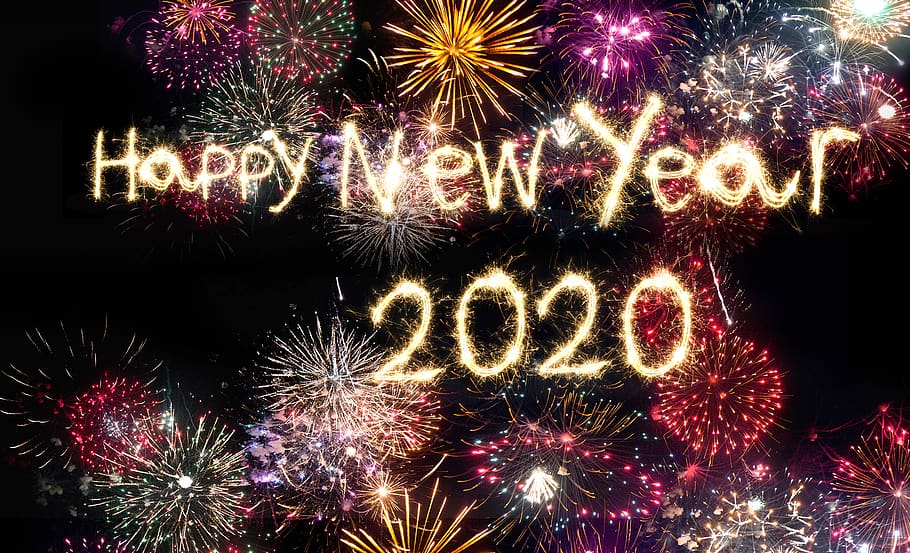 selamat, baru, tahun 2020, perayaan, peristiwa, kembang api, diterangi, malam, gerakan, meledak