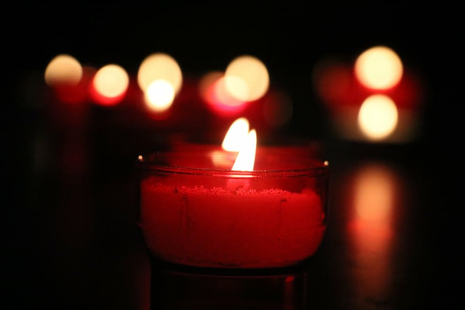 lit candle, candle, light, church, flame, dark, love, advent, spieglung, heart