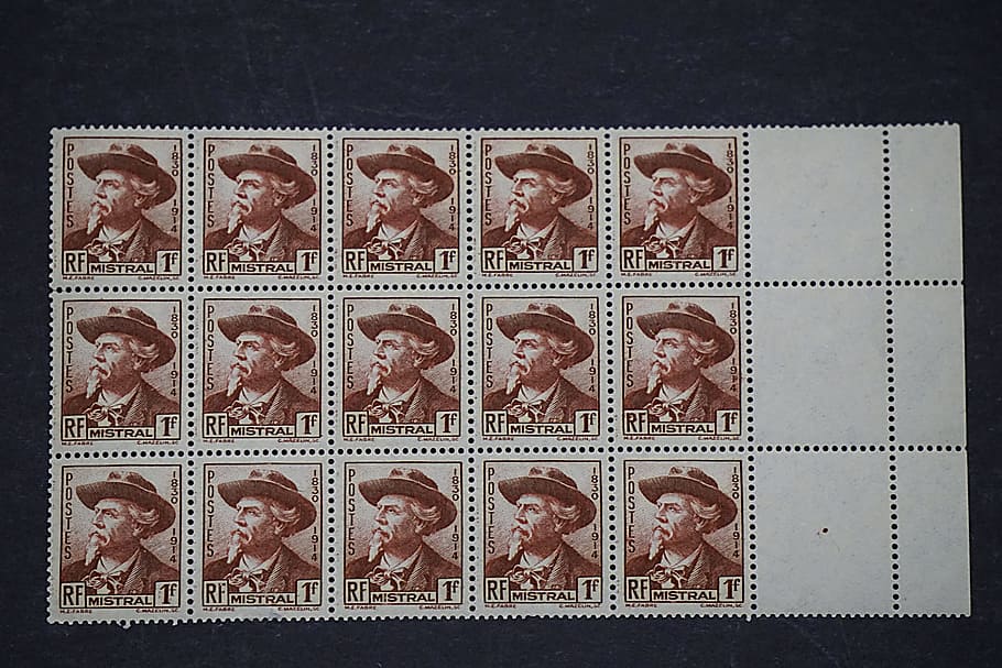 Stamps, Block, Philately, Collection, hobbies, stamp collection, french stamps, post, poet, historic character