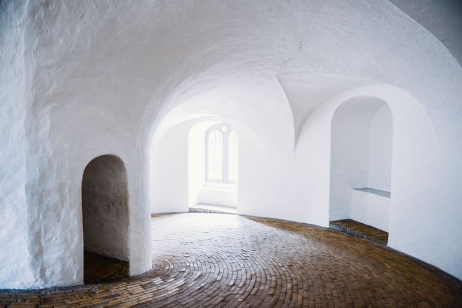 shot, white, building, Interior, white building, Copenhagen, Denmark, architecture, indoors, arch