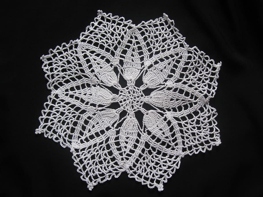 white crochet doily, crochet, mat, textile, fiber, material, woven, textured, surface, weave