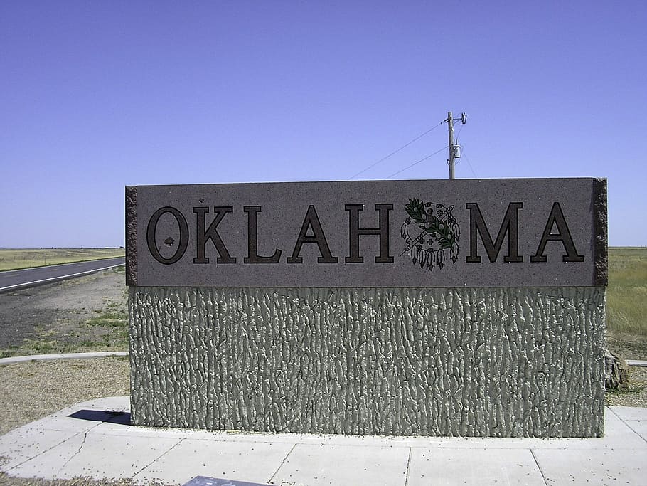 welcoming, sign, panhandle, Oklahoma, photos, public domain, United States, text, road, warning sign