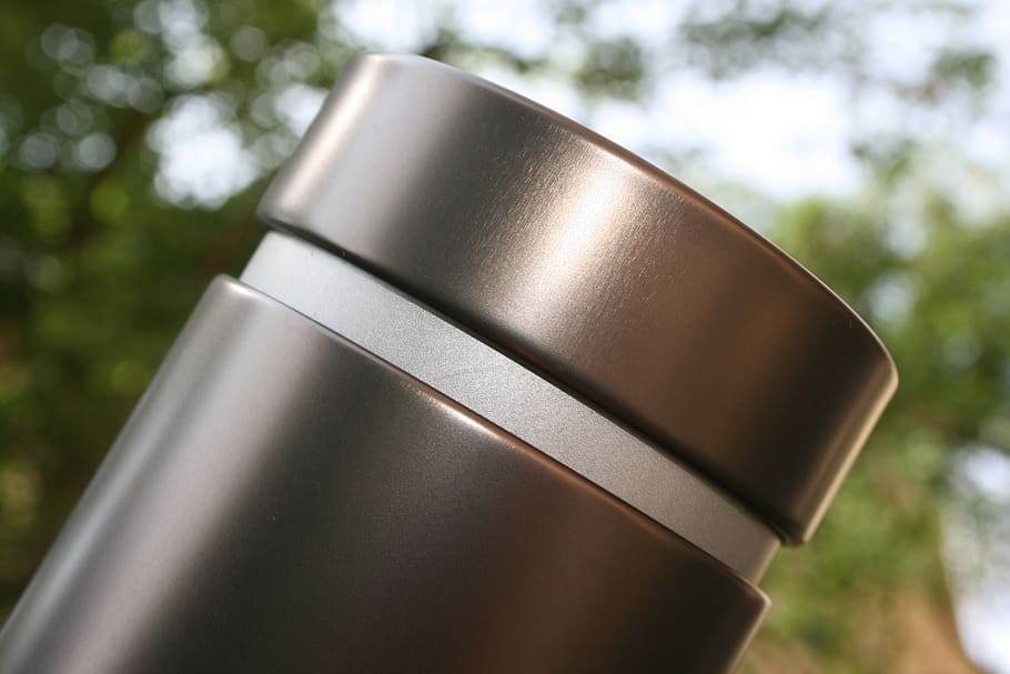 metal tin design, design tin can, tea caddy, focus on foreground, tree, day, close-up, nature, metal, single object