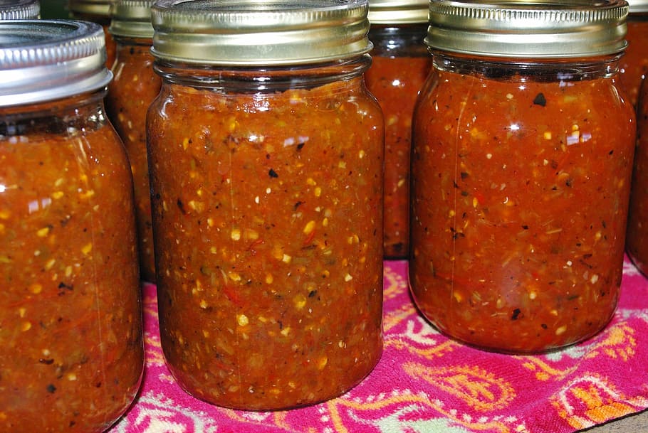 clear glass jars, salsa, canning, glasses, bottling, preservation, mexican, sauce, food and drink, food