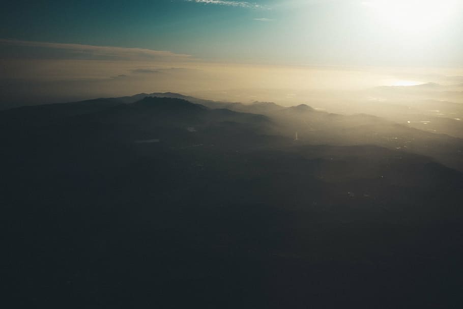aerial, mountain, silhouette, mountains, view, sky, sunset, nature, tranquility, tranquil scene