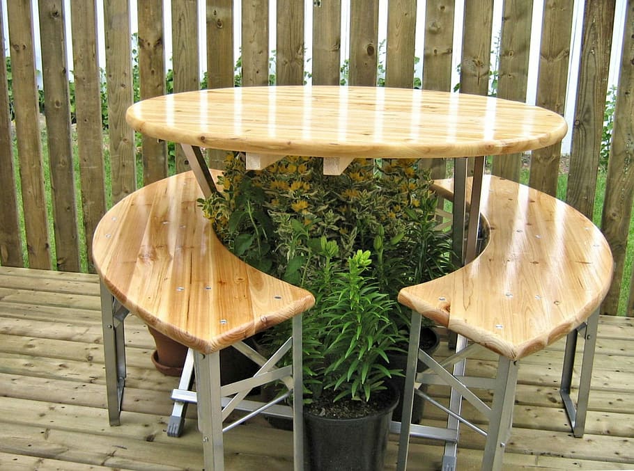 Table, Deck, Wood, Varnish, Outdoors, chair, wood - material, furniture, seat, absence