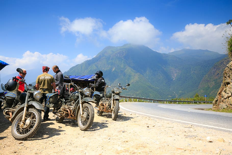 pengunjung, asing, menemukan, Vietnam, motor, lulus, sapa, perjalanan, kesenangan, klasik