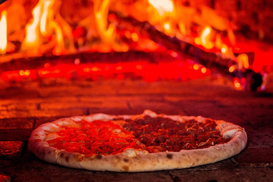 pizza, fire, firewood, food and drink, burning, freshness, food, heat - temperature, flame, fire - natural phenomenon