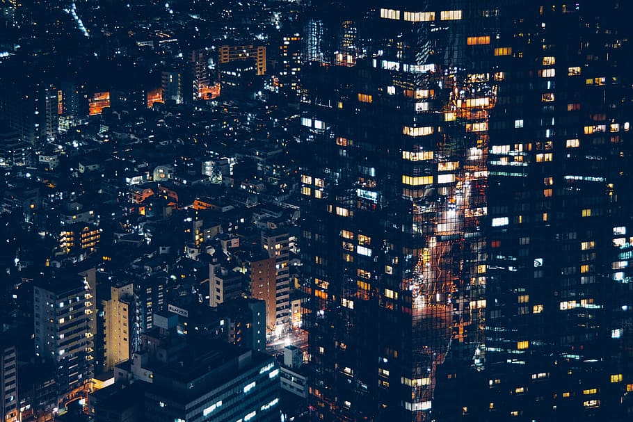 Jepang, Lampu kota, Tokyo, perkotaan, bisnis, kota, malam, lanskap kota, Skyline perkotaan, pencakar langit