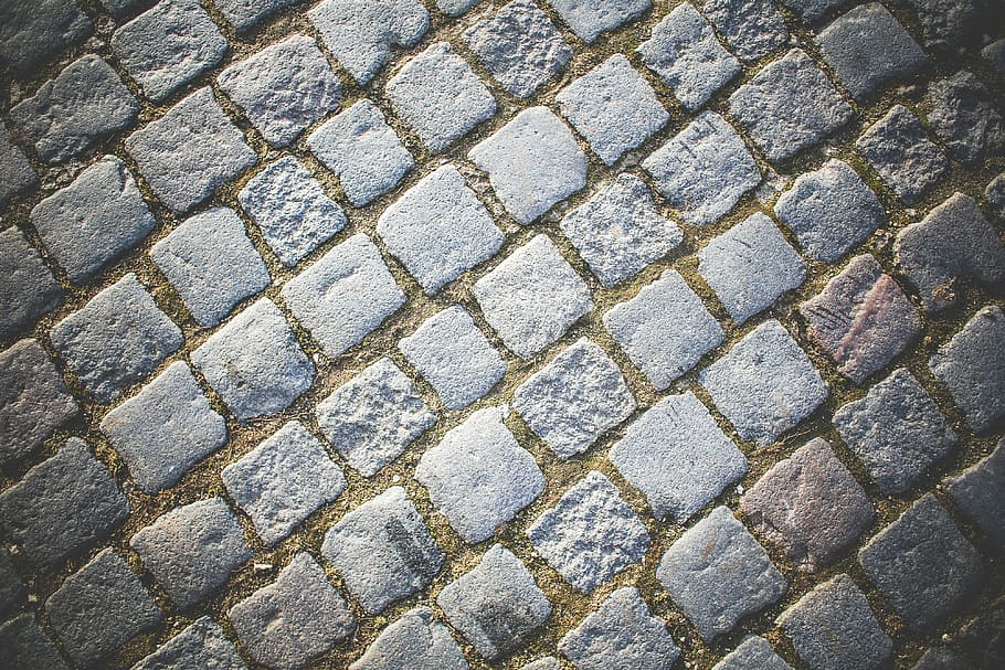 patrón de pavimento de bloque, Viejo, Bloque, Pavimento, Patrón, ciudad, para caminar, fondos, ladrillo, texturado