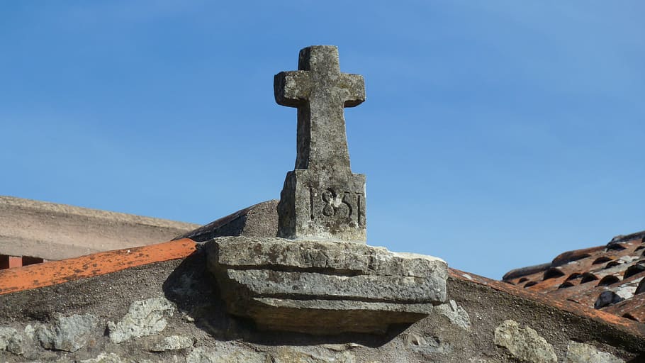 cross, rooftop, stonework, stone, building, christian, historic, architecture, fatima, portugal