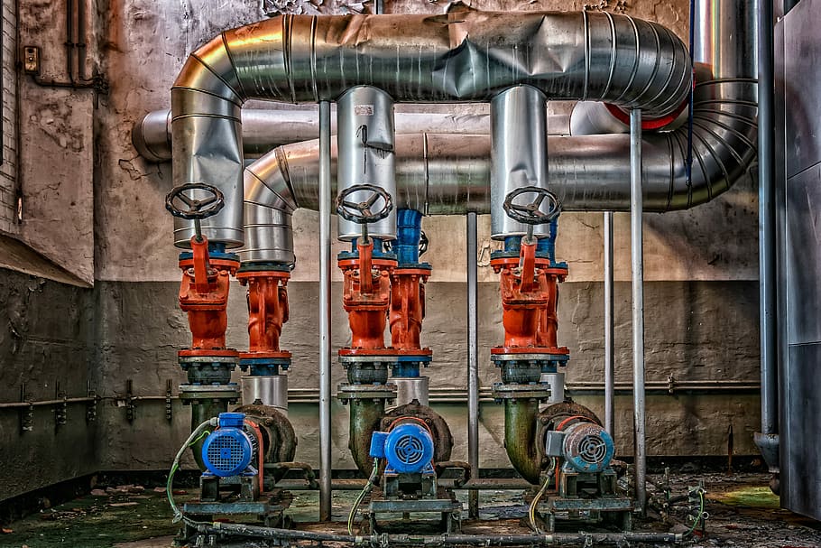 gray, red, pipe, digital, wallpaper, heating, keller, pipes, boiler house, lost places