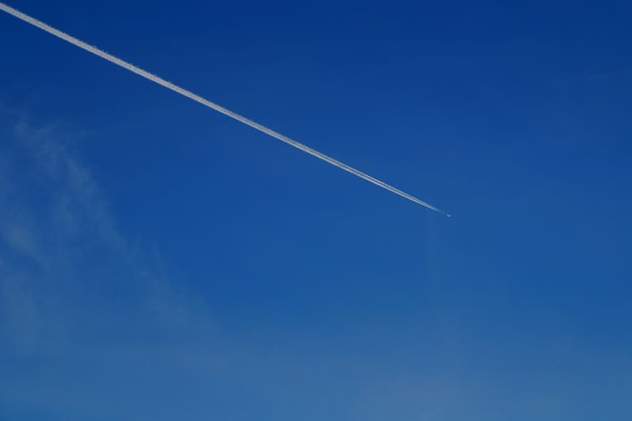 aircraft, fly, air, clouds, blue sky, blue, flight, vapor trail, sky ...