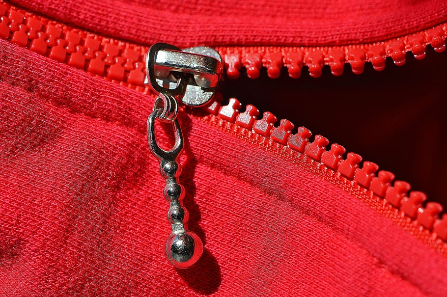 zip, red, coarse, jacket, open, zipper, textile, fashion, clothing, close-up