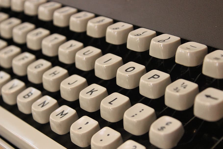branco, cinza, máquina de escrever fotografia de close-up, máquina de escrever, fotografia de close-up, alfabeto, antiguidade, personagem, equipamento, teclado