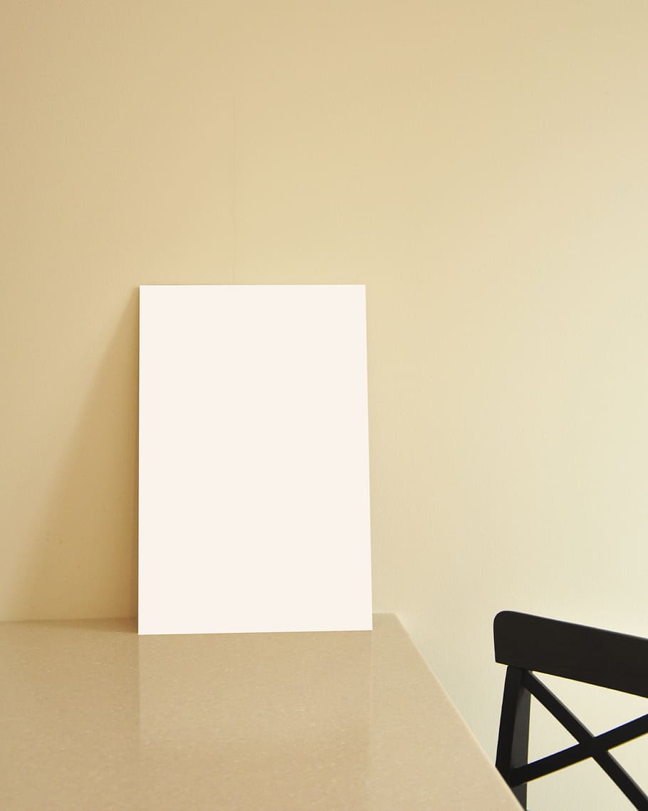 blanco, lienzo, marrón, escritorio, póster, impresión, marco, mocap, mesa, pared