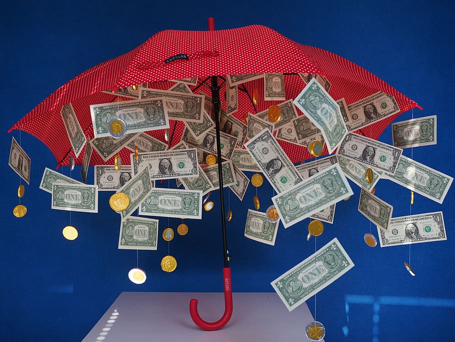 1 u.s, u.s., dollar banknote lot, red, umbrella illustration, gift, money rain, dollar rain, umbrella, gift ideas