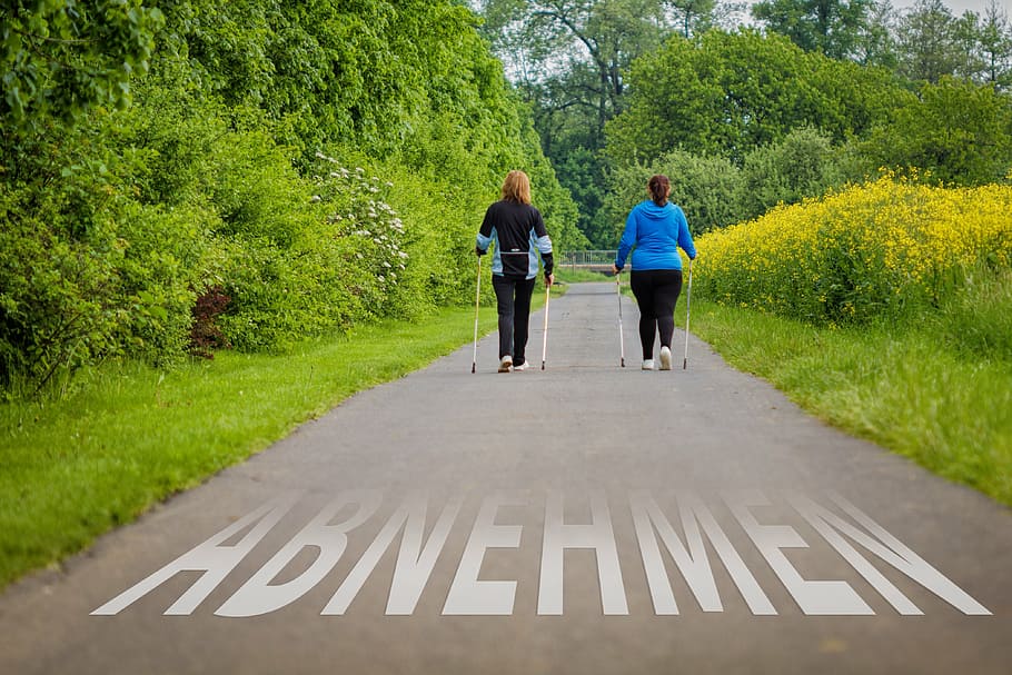 two, person, walking, concrete, pathway, remove, run, outdoor, human, sport
