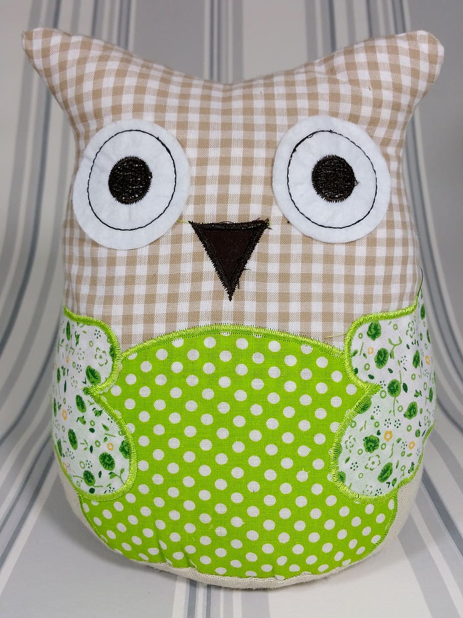Owl, Patchwork, Fabric, green, textile, polka Dot, no People, single Object, indoors, pattern
