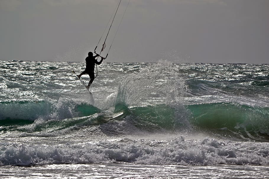 mediterráneo, surf, kite surf, murcia, mar, playa, baja mar, españa, manga, una persona