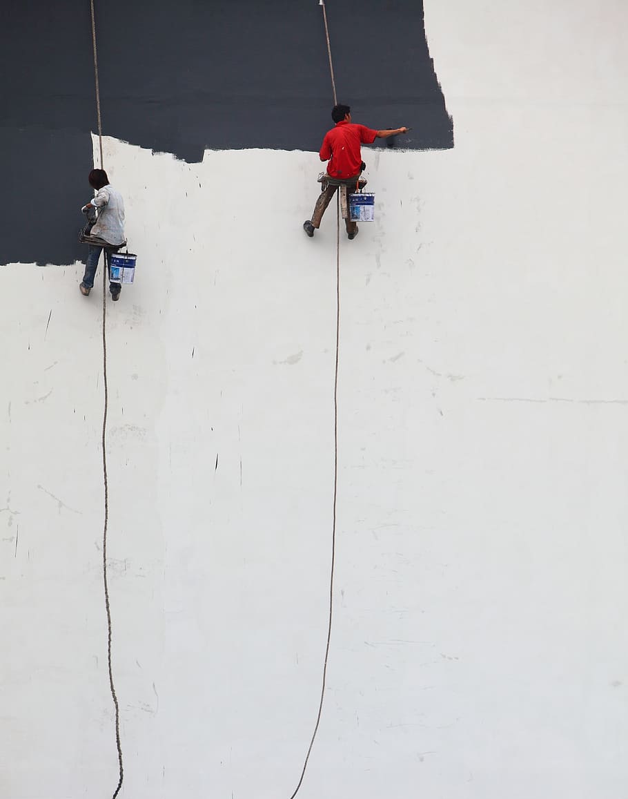 two, men painting wall, whitewash, graffiti, master, wall, painting, worker, real people, men