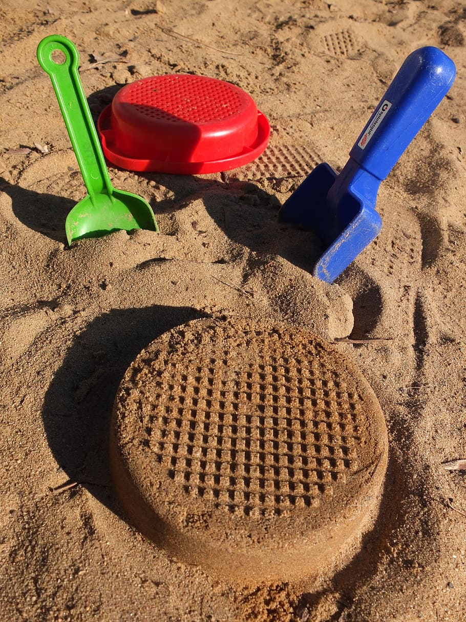 arena, excavación, tamiz, se burla de, cuchilla, sándalo, sandburg, jugar, juguetes, tierra