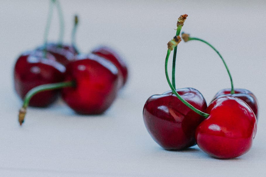 cherries, white, surface, close, red, fruits, healthy, food, food and drink, fruit