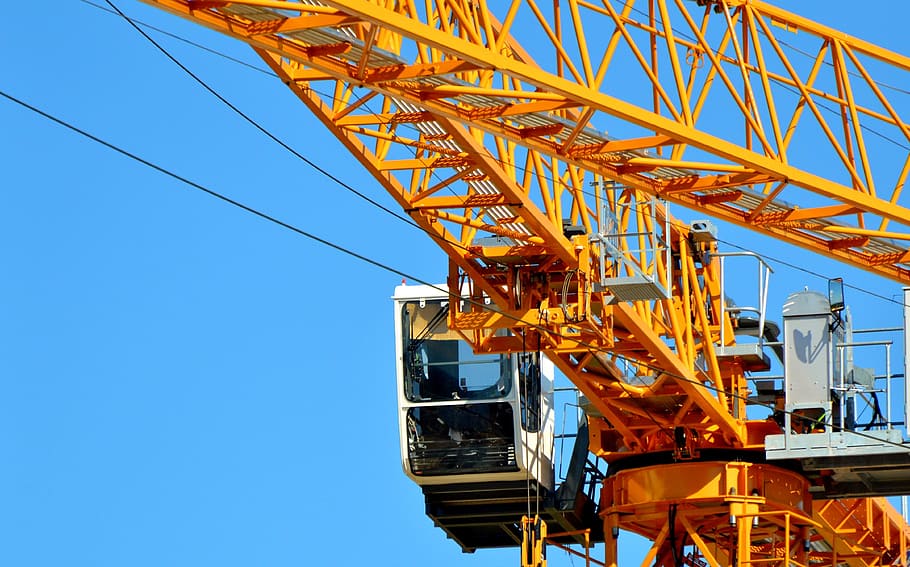 white, cable car, orange, crane, daytime, baukran, load crane, crane arm, lift loads, construction work