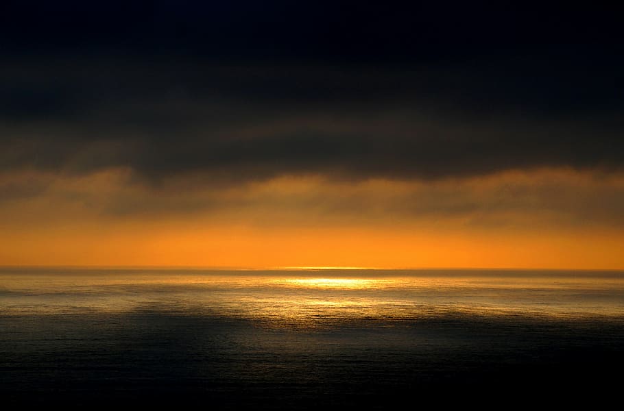 calma, cuerpo, agua, naranja, amarillo, cielo, foto, puesta de sol, playa, mar