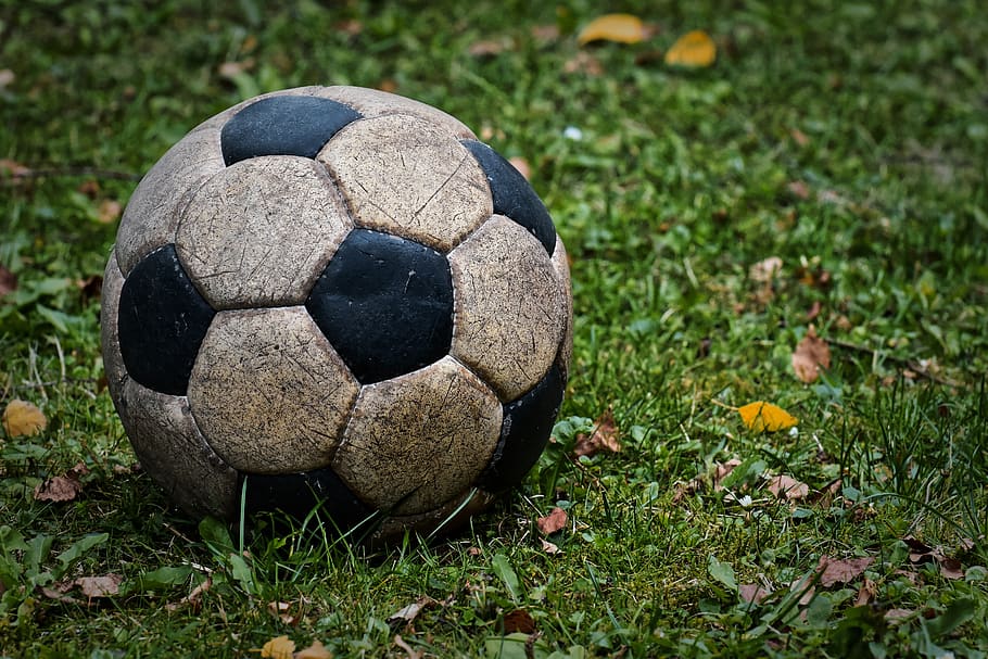 football, 70 years, leather ball, real leather, old, play, round, ball, sport, grass