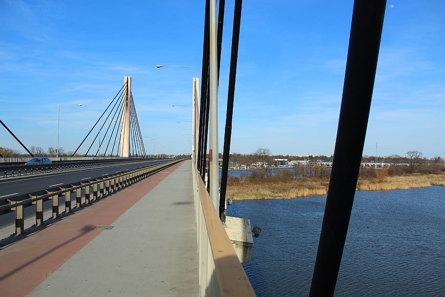 ponte, polônia, rio, arquitetura, transporte, conexão, ponte - estrutura feita pelo homem, estrutura construída, céu, água