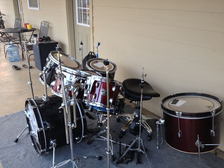 drum, musik, instrumen, suara, perkusi, hiburan, set, kit, modern, snare