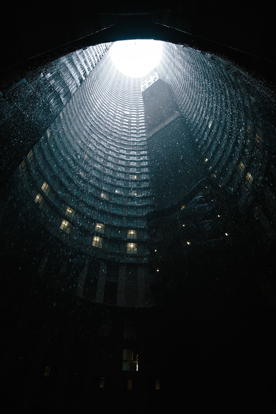 architecture, building, infrastructure, skyscraper, tower, dark, rain, raining, built structure, low angle view