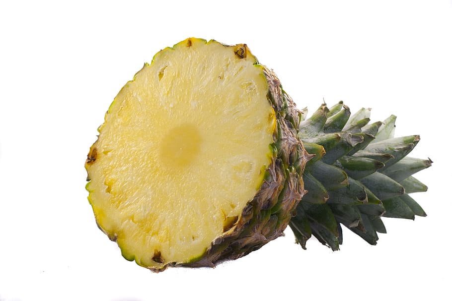 sliced pineapple, Fruit, White, Background, Macro, white background, pineapple, cut, yellow, cut out