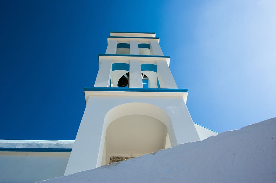 白いコンクリートの建物, 教会, ギリシャ, クレタ島, サントリーニ島, キクラデス諸島, エーゲ海, イア, 島, 建築