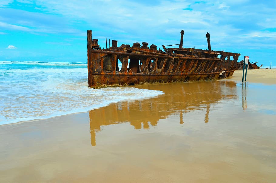 fraser island, kgari, australia, beach, shipwreck, mahino, coast, sea, nautical Vessel, wreck