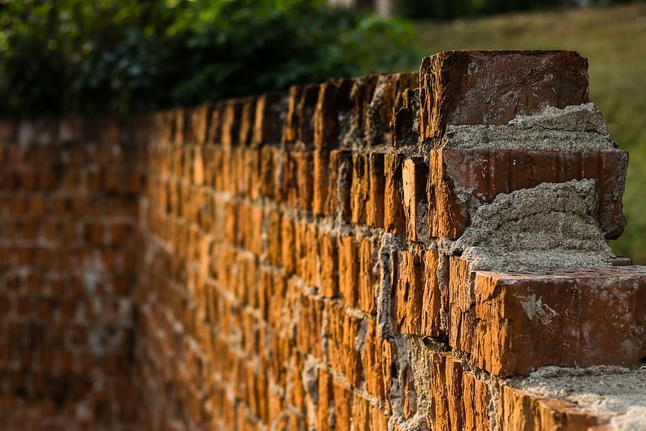 close-up photography, brow brick wall, wall, sunset, bricks, atmosphere, architecture, building, brick, stone