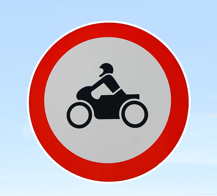 Motocicleta, prohibido, señal de tráfico, letrero de la calle, prohibición, prohibido para bicicletas, rojo, círculo, día, primer plano