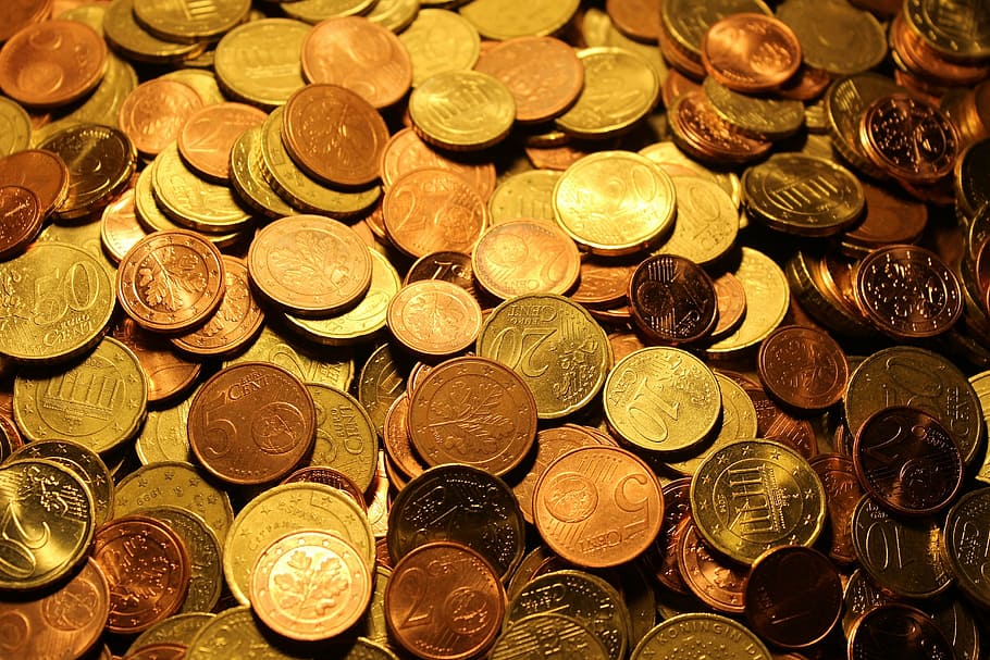 много разных монет, деньги, монеты, евро монеты, валюта, евро, металл, мелочь, вид, цент