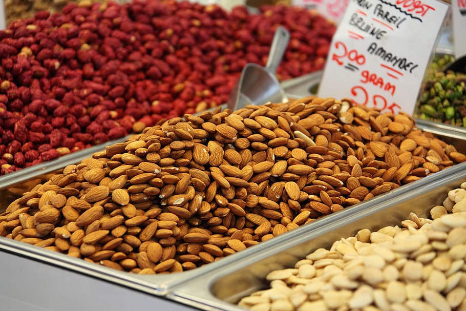 bundle, almond nuts, almond, brown, close-up, dry, food, fresh, healthy, kernel