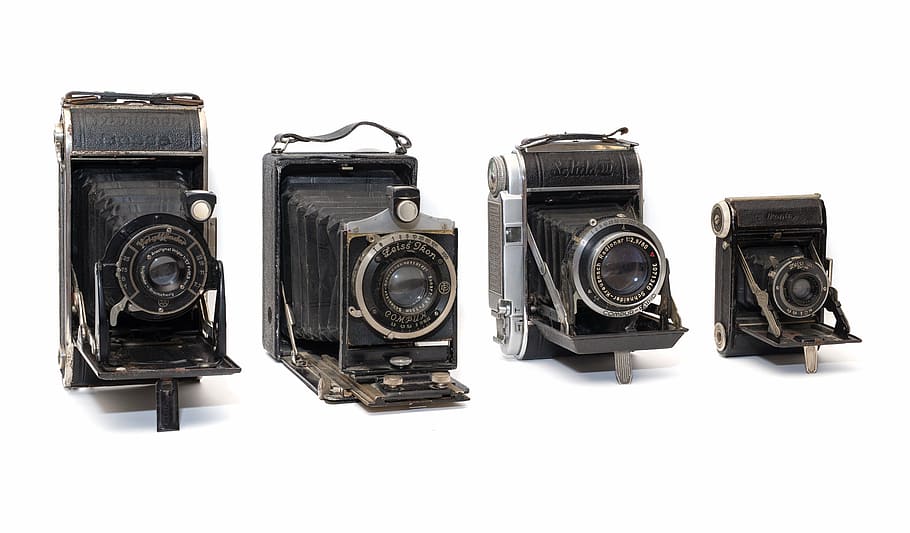 four, black, land cameras, white, surface, cameras, vintage, german, zeiss ikon, franka werke