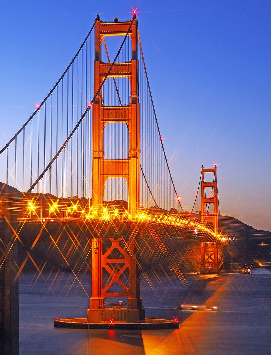 amerika, san francisco, jembatan, amerika serikat, california, tengara, air, terkenal, Foto-foto gratis, angkutan
