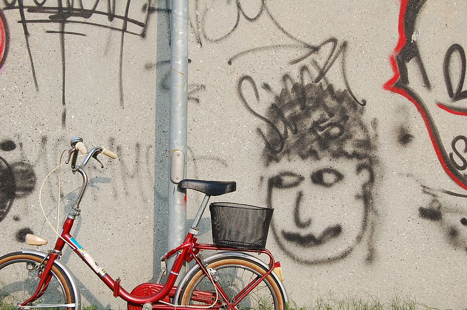 wall, art, mural, painting, bike, bicycle, graffiti, wall - building feature, transportation, day